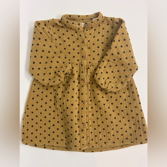 ZARA Kids Polka Dot Cotton Button-Down Dress - Mustard Yellow - Size 2-3Y - Picture 2 of 4